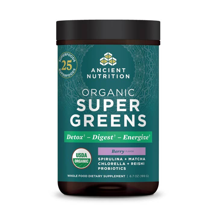 Organic SuperGreens | Powder Berry Flavor (25 Servings) for wholesale by Ancient Nutrition