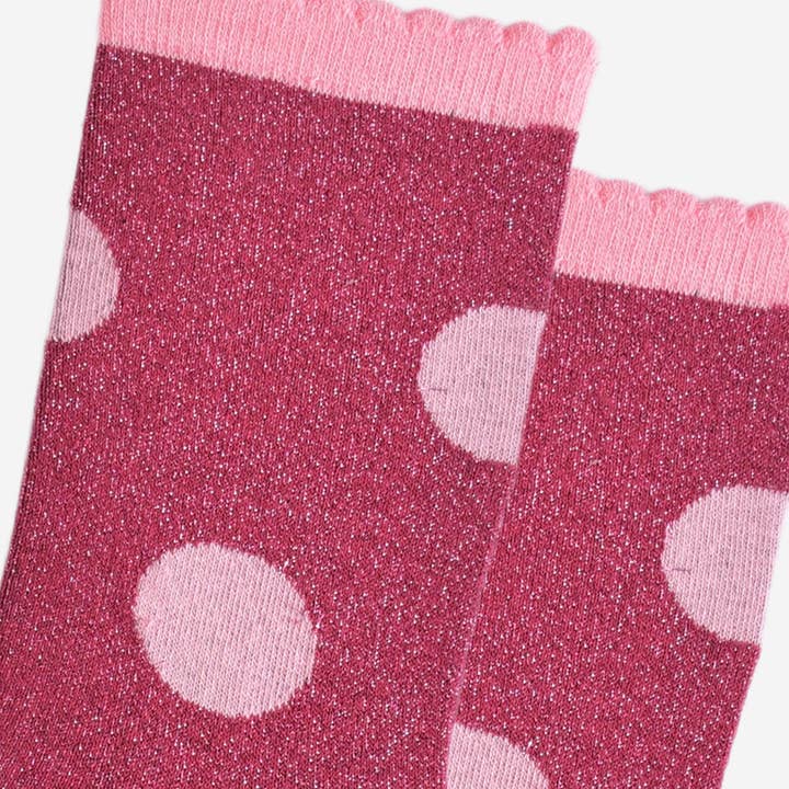 Sock Talk - Vendita all'ingrosso Calzini - Donna - Calzini glitterati da donna, colore: berry/rosa, a pois grandi2