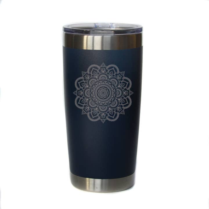 Driftless Studios - Wholesale Insulated Mug/Tumbler - 20 oz "Mandala Flower" Etched Coffee Mugs1