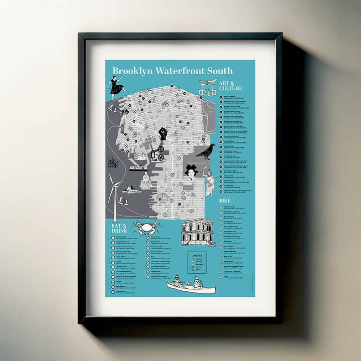 Brooklyn Waterfront South Karte --Brooklyn Fahrrad Kunst Druck für den Großhandel von Bicycle Utopia