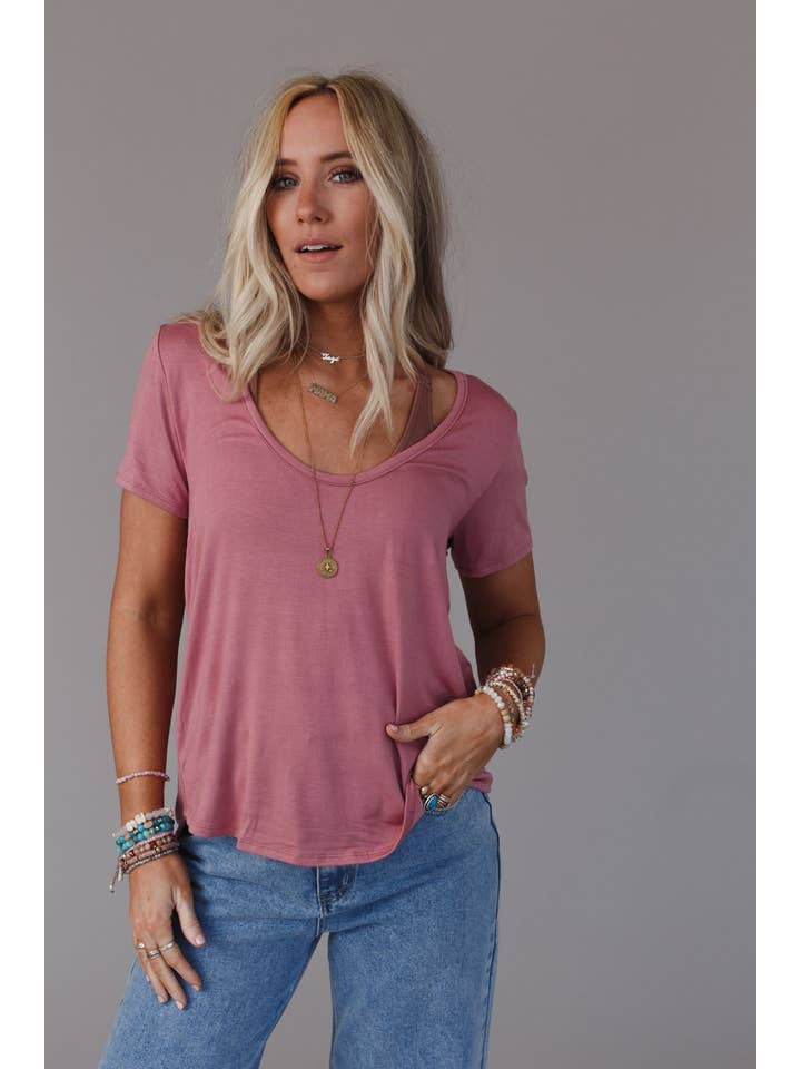 Three Bird Nest - Wholesale T-Shirt - Women's - Scoop Neck Bralette Tee - Mauve