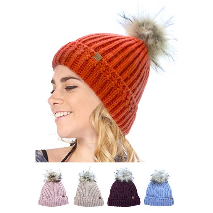 Suzie Q USA - Vendita all'ingrosso Berretto - Donna - Berretto in maglia con pompon in pelliccia sintetica10