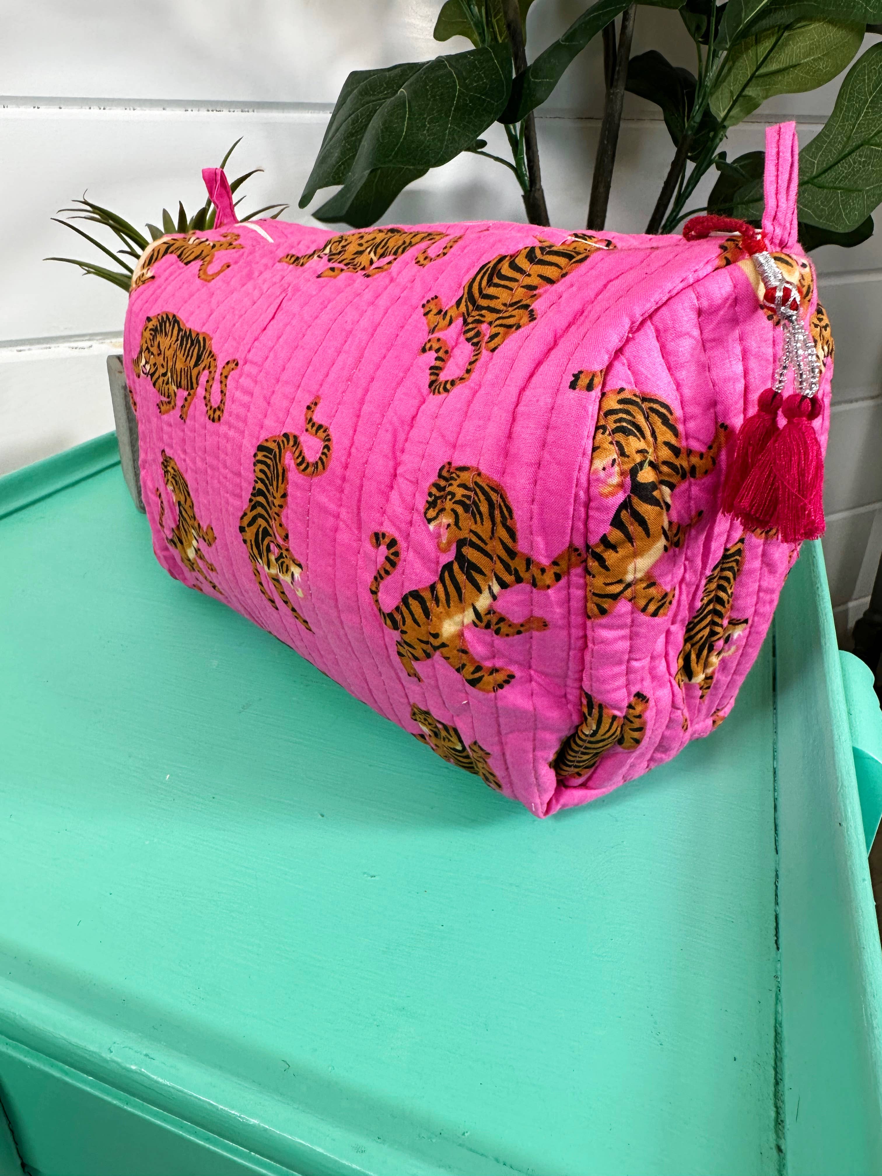 Folklore Couture - Wholesale Makeup/Cosmetic Bag - Quilted Pink Tiger Print Makeup Bag | Cosmetics Toiletry Bag2