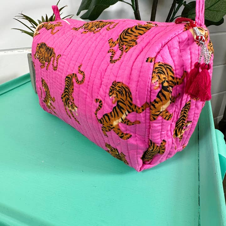 Folklore Couture - Wholesale Makeup/Cosmetic Bag - Quilted Pink Tiger Print Makeup Bag | Cosmetics Toiletry Bag2
