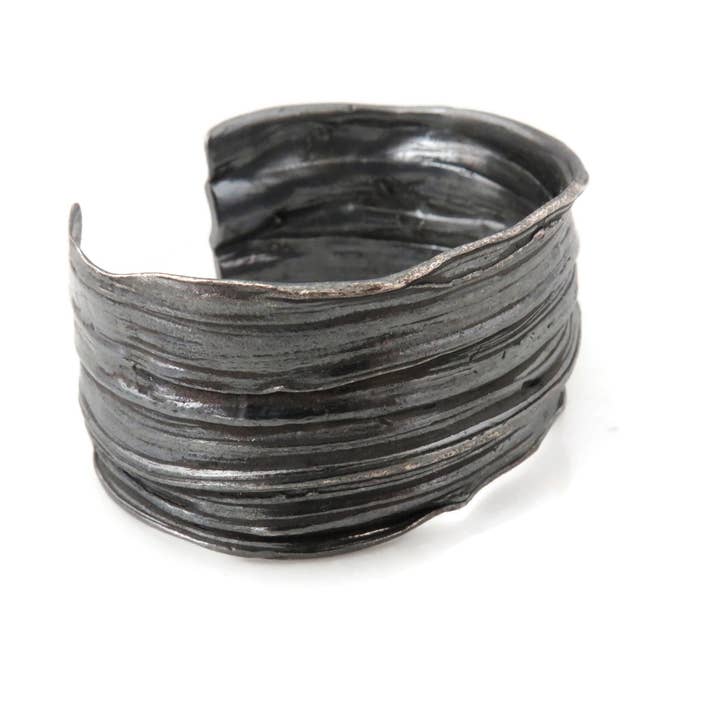 Kimya Joyas - Wholesale Cuff Bracelet - Wide Oxidized Silver Cuff Bracelet, Organic Black Jewelry5