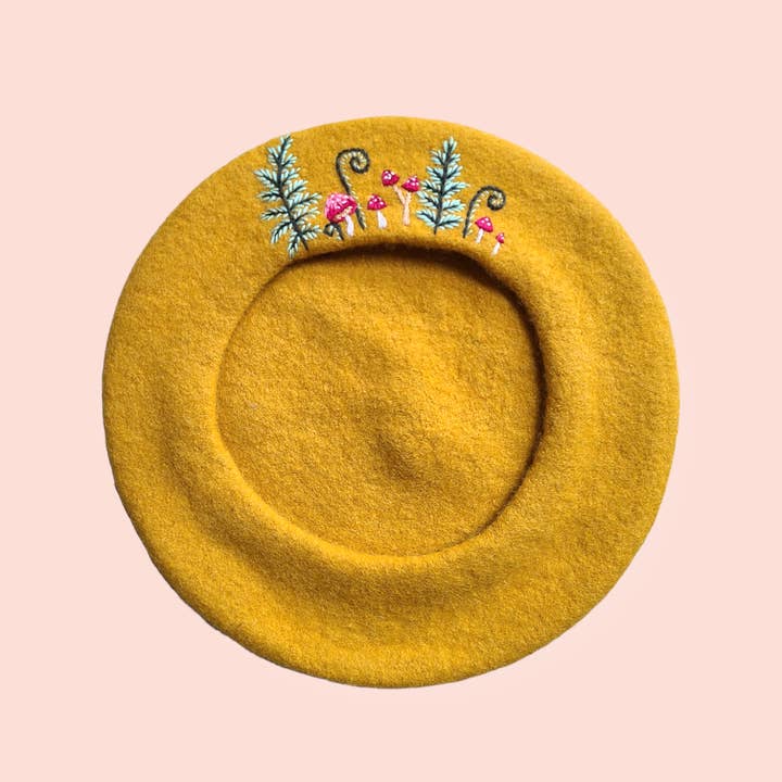 Olala Mia - Wholesale Beret - Women's - Hand embroidered Wool mushroom Beret