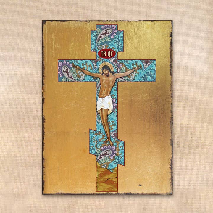 Ikon af Jesu Kristi offer | Kunstnerisk træplakette for engroshandel hos Designocracy