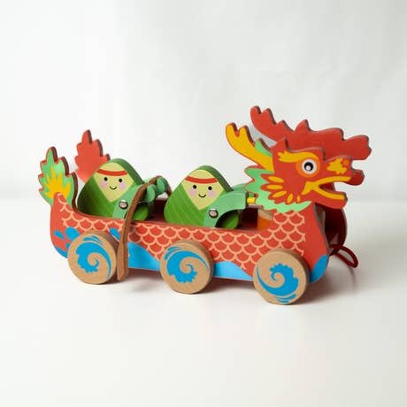 Bitty Bao Wooden Dragon Boat Pull Along Toy for wholesale by Bitty Bao