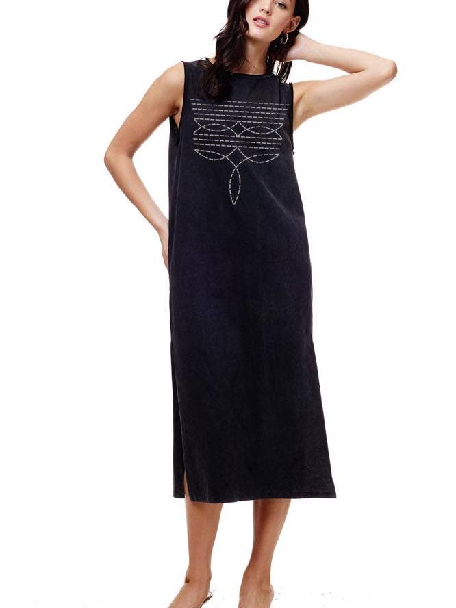 Cowboy Boots Toe Stitch Graphic Muscle Tank Midi Dress for wholesale by Zutter