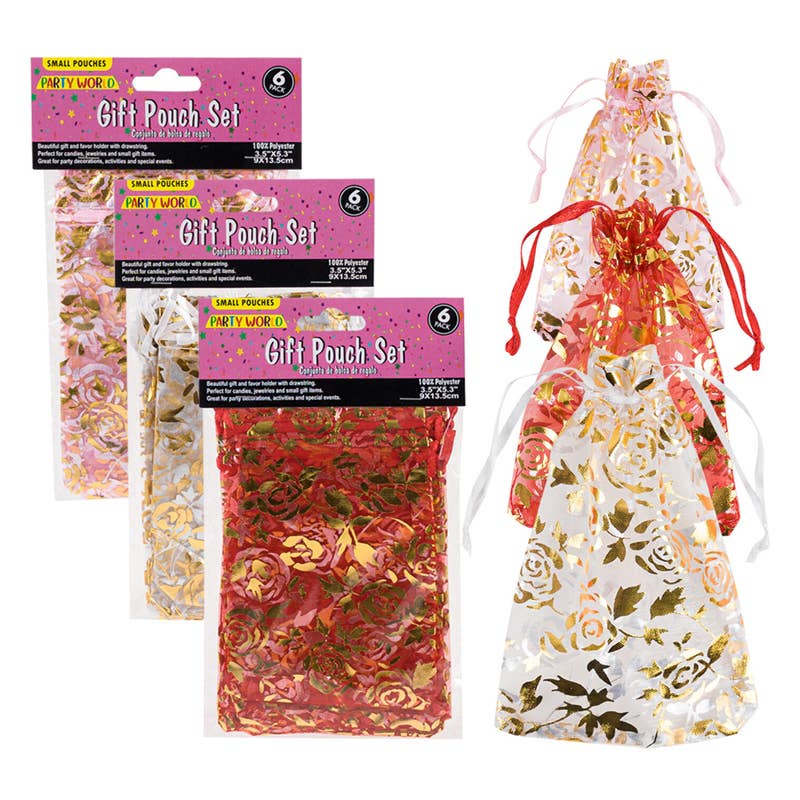 Deluxe Import Trading – wholesale Gift sack – Gift Pouch Set - 6 Pack - 3.5x5.3'' - Small Assorted Pouches0