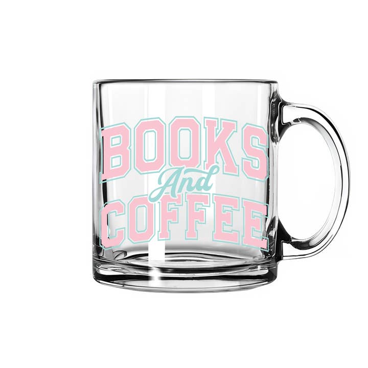 Book and Coffee Glass Mug for wholesale by Nearly June Design Co