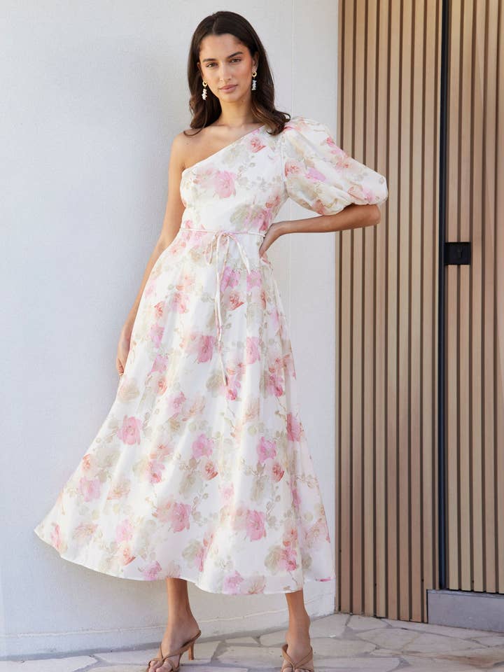 Roz One-Shoulder Floral Print Women's Dress for wholesale by lakeyo