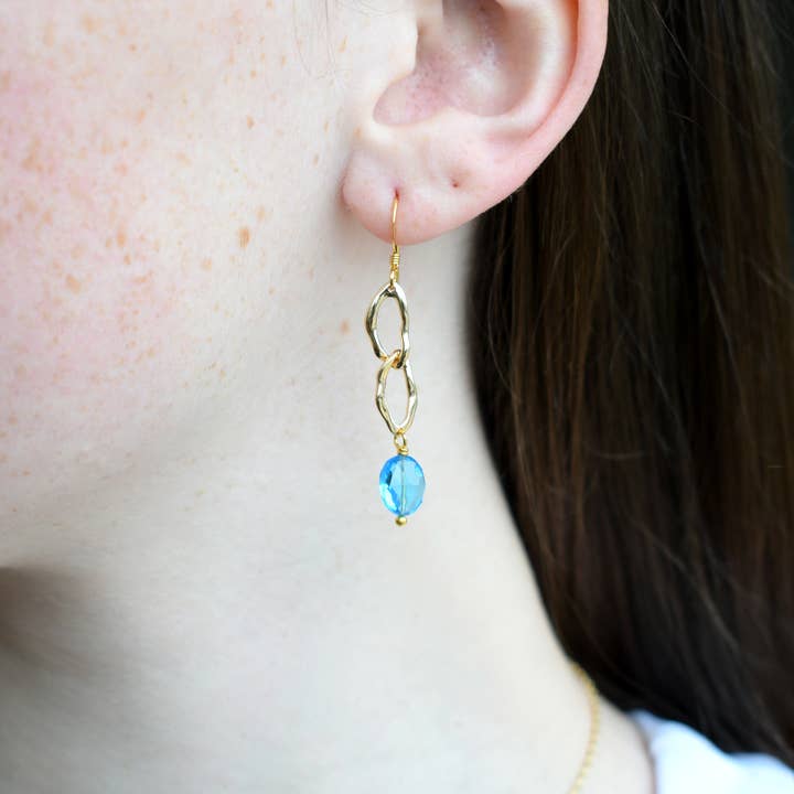 Edgy Petal Jewelry - Wholesale Dangle Earrings - Blue Quartz Molten Chain Link Earrings