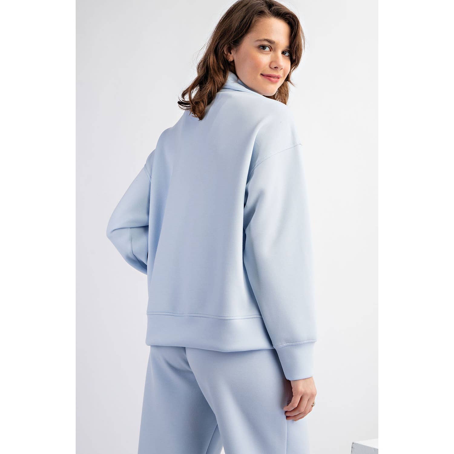 Rae Mode - Vendita all'ingrosso Felpa - Donna - PULLOVER CON COLLO A IMBUTO E ZIP A QUARTO IN MODAL SCUBA58