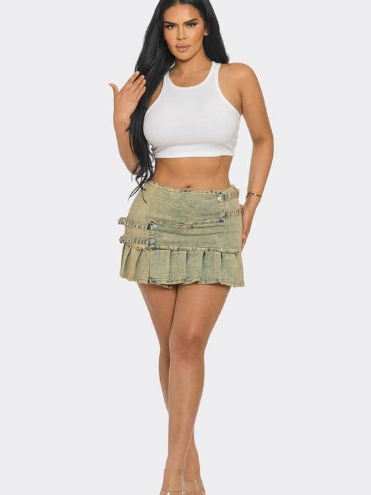 VECKAD MINIKJOL I DENIM MED SPÄNNE för wholesale av DIOSA