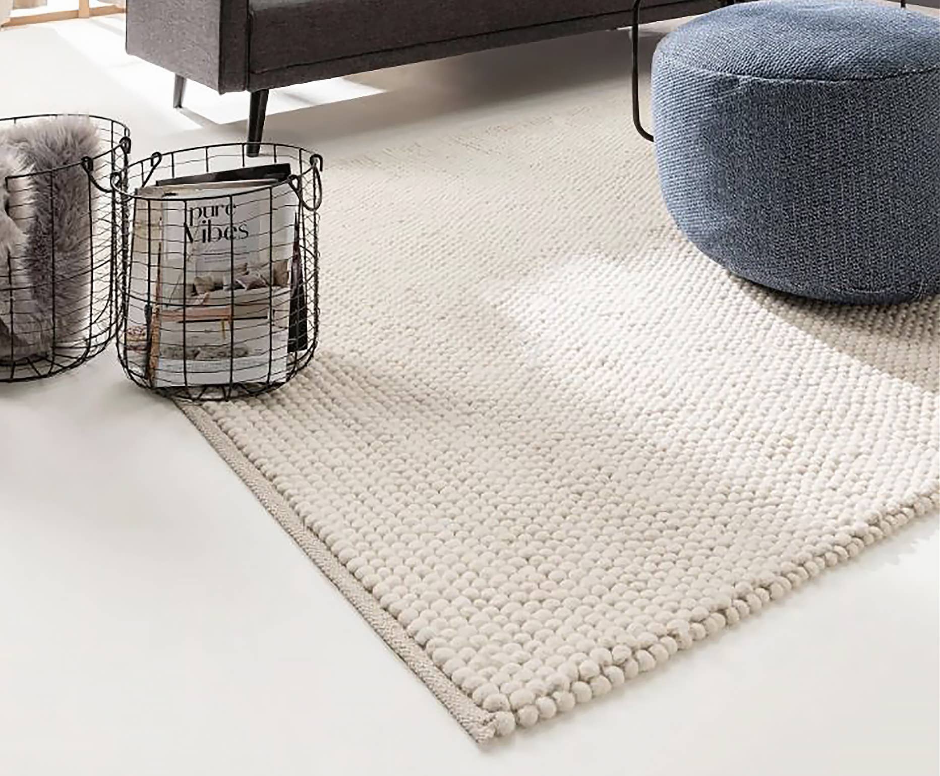 home mart goods - Wholesale Area Rug - Ivory Cream Chunky Beads Hand-Woven Handmade Wool Rug7