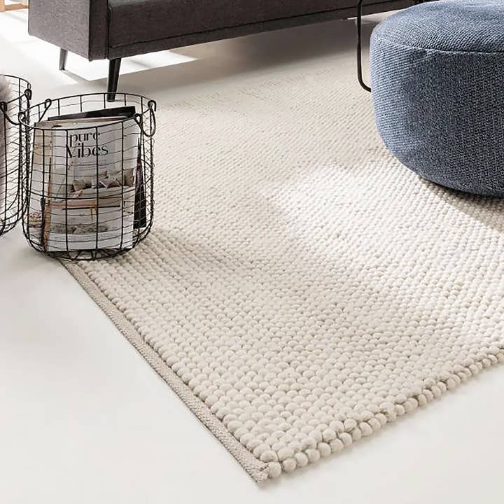 home mart goods - Wholesale Area Rug - Ivory Cream Chunky Beads Hand-Woven Handmade Wool Rug7