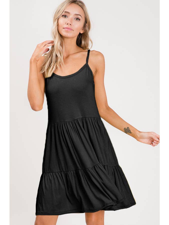 7th Ray - Wholesale Dress - Women's - Tiered Adjustable Tied Back Lace Up Flowy Mini Dress D246919