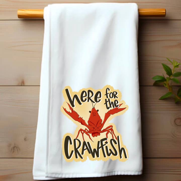here for the crawfish tea towel for wholesale by on the Bayou