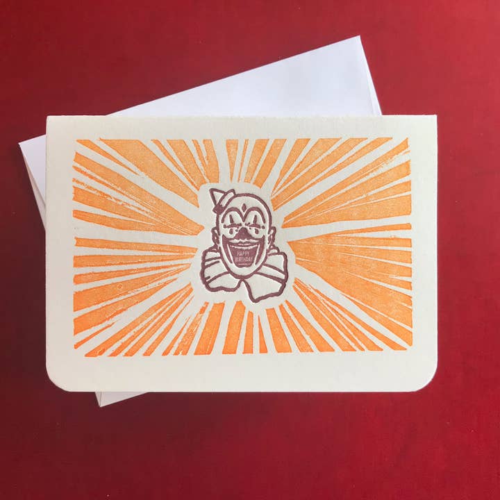 Happy Birthday Clown Letterpress-Printed Birthday Card for wholesale by 12 Acre Studio