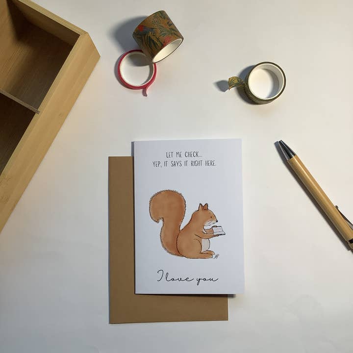 Romantic squirrel card for wholesale by Little Red Fox Designs