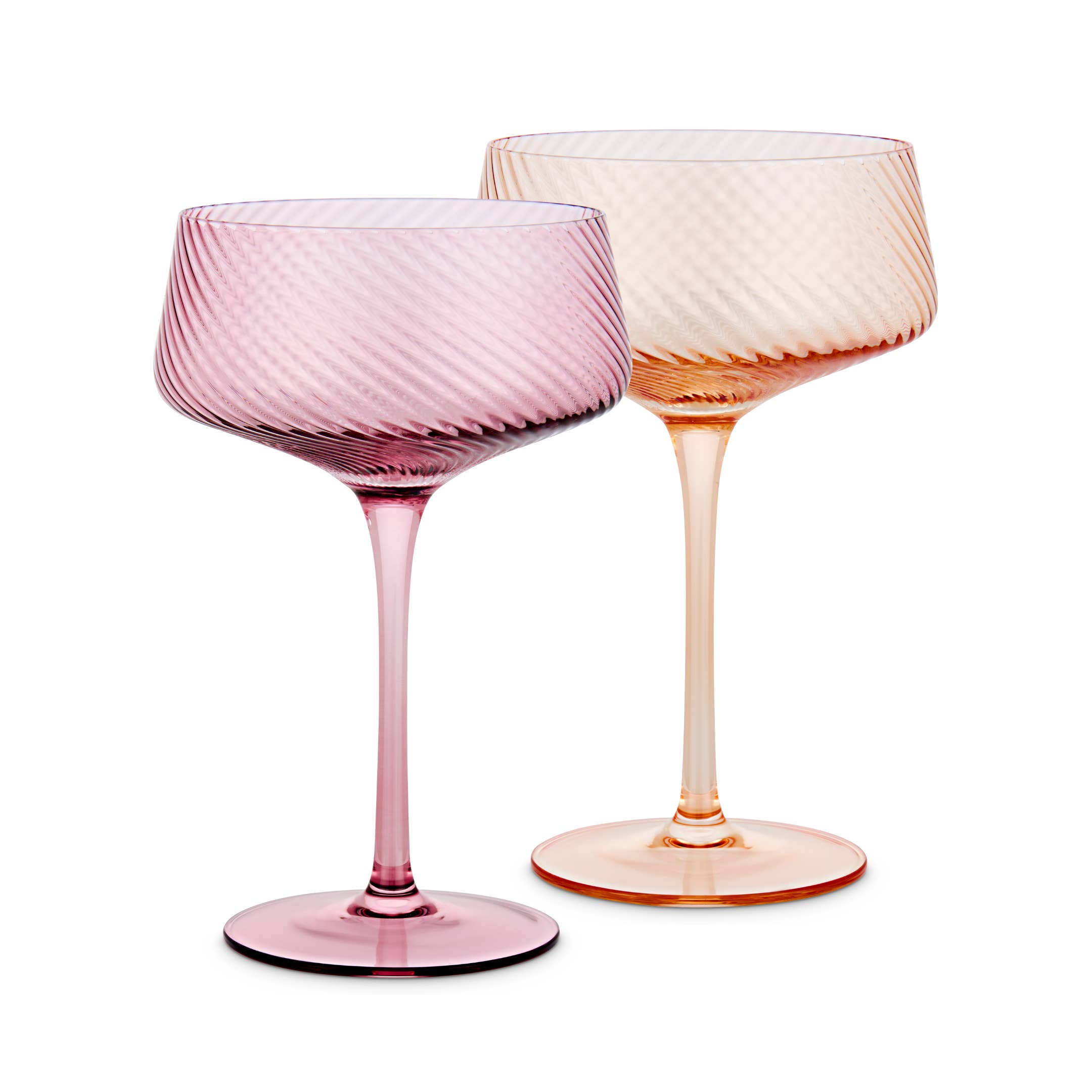 UBERSTAR - Wholesale Champagne Flute - Twist Champagne Coupe Glasses - Set of 2 Pink/Peach