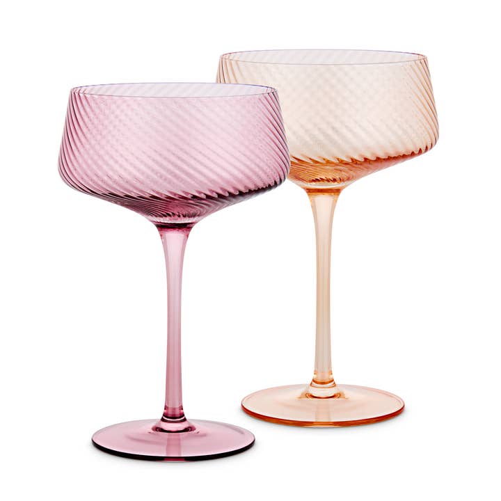 Twist Champagne Coupe Glasses - Set of 2 Pink/Peach for wholesale by UBERSTAR