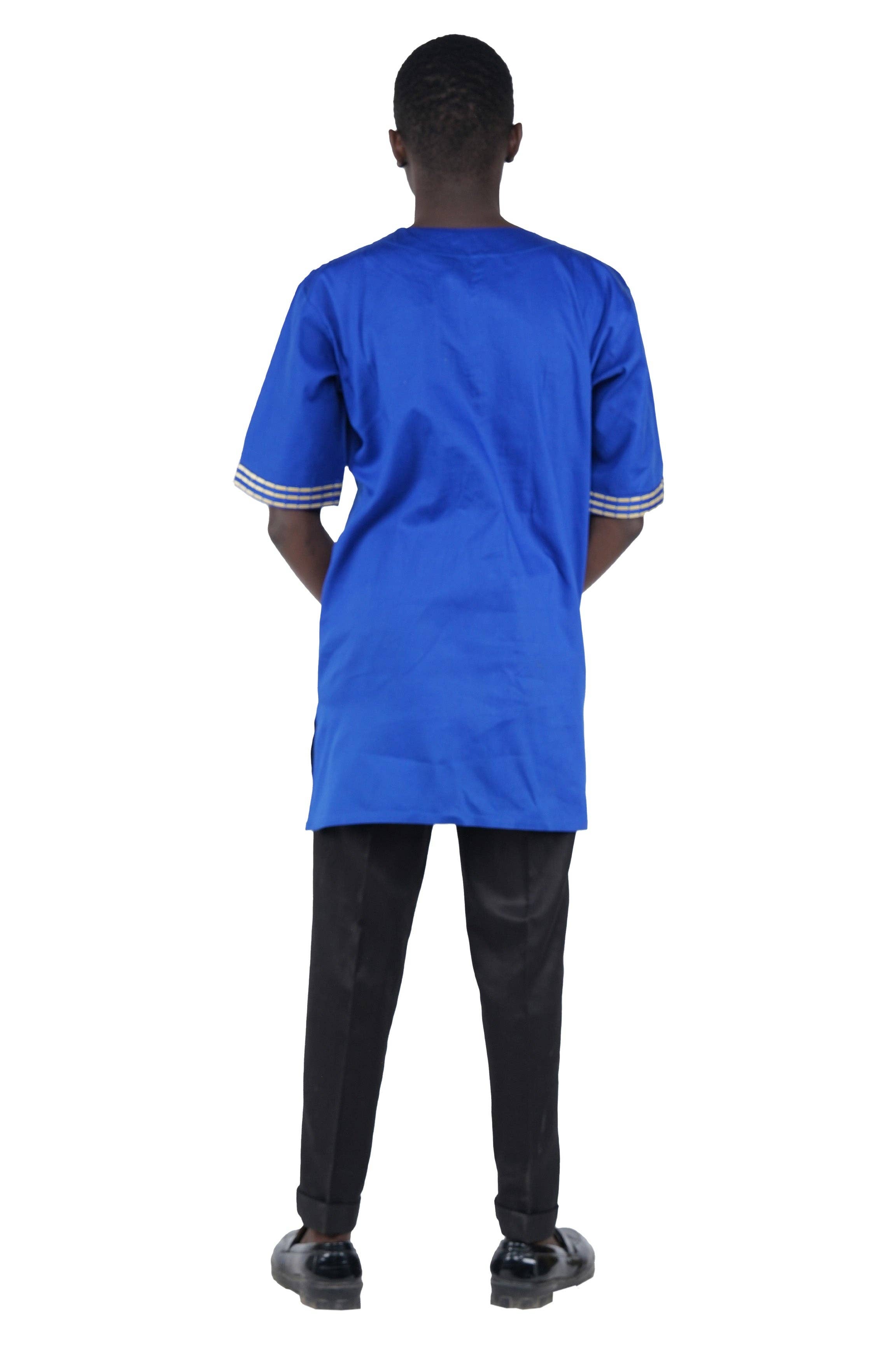 Satsuma Wholesale - Wholesale T-Shirt - Unisex - Royal Blue Gold Embroidered T'Challa Short Sleeves Shirt | L to 5XL5