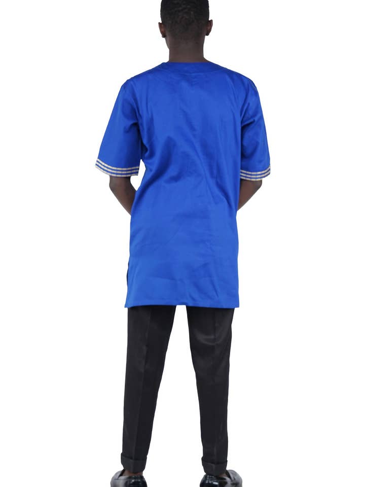 Satsuma Wholesale - Wholesale T-Shirt - Unisex - Royal Blue Gold Embroidered T'Challa Short Sleeves Shirt | L to 5XL5