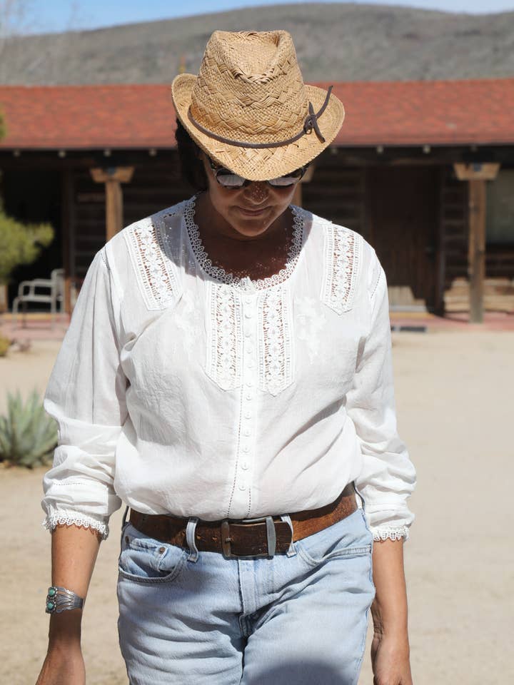 Shirley Embroidered Long Sleeves Blouse With Lace Natural for wholesale by Blue Boheme