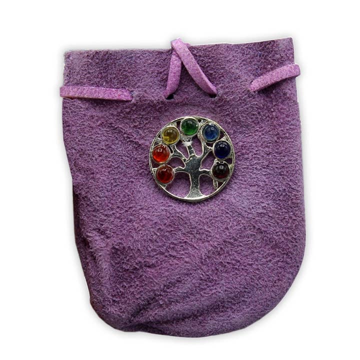 Borsa in pelle scamosciata Viola-Chakra Albero della Vita 3,25 «X 2,75" per la vendita all'ingrosso da parte di Green Tree