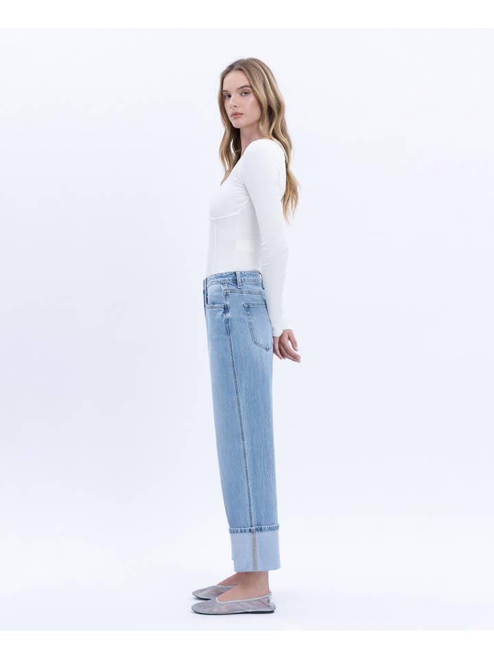 ENRAPTURE SUPER HIGH RISE CUFFED BAGGY STRAIGHT JEANS T6513 for wholesale on Faire10