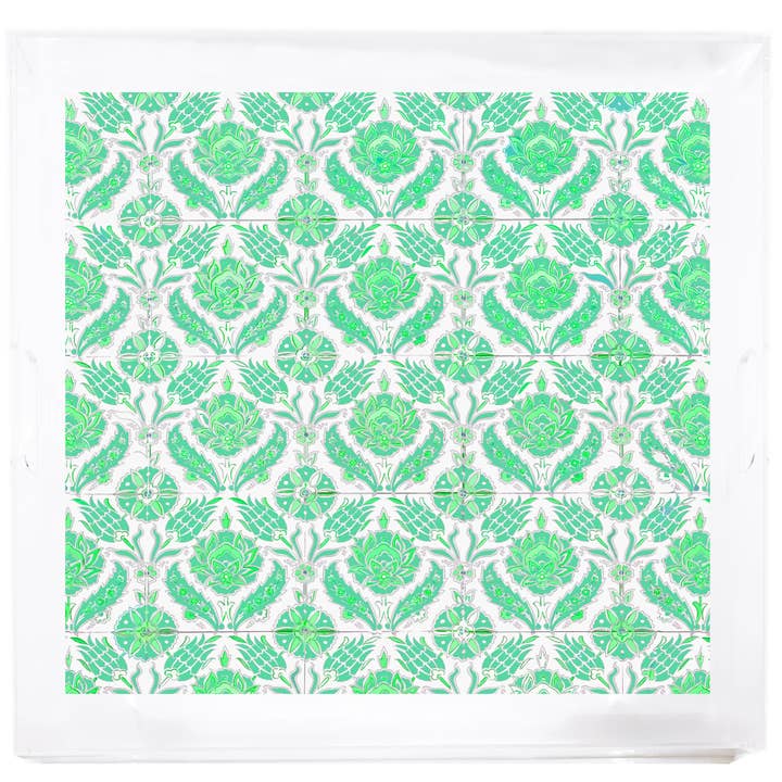 Plateau en acrylique Tulipia Vert 18X18 pour la vente par Nicolette Mayer Collection