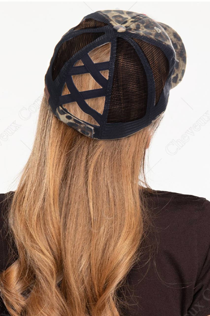 Hana - Wholesale Ponytail Cap - Women's - C.C Washed Denim with Crossed Elastic Band Mesh Pony Cap36