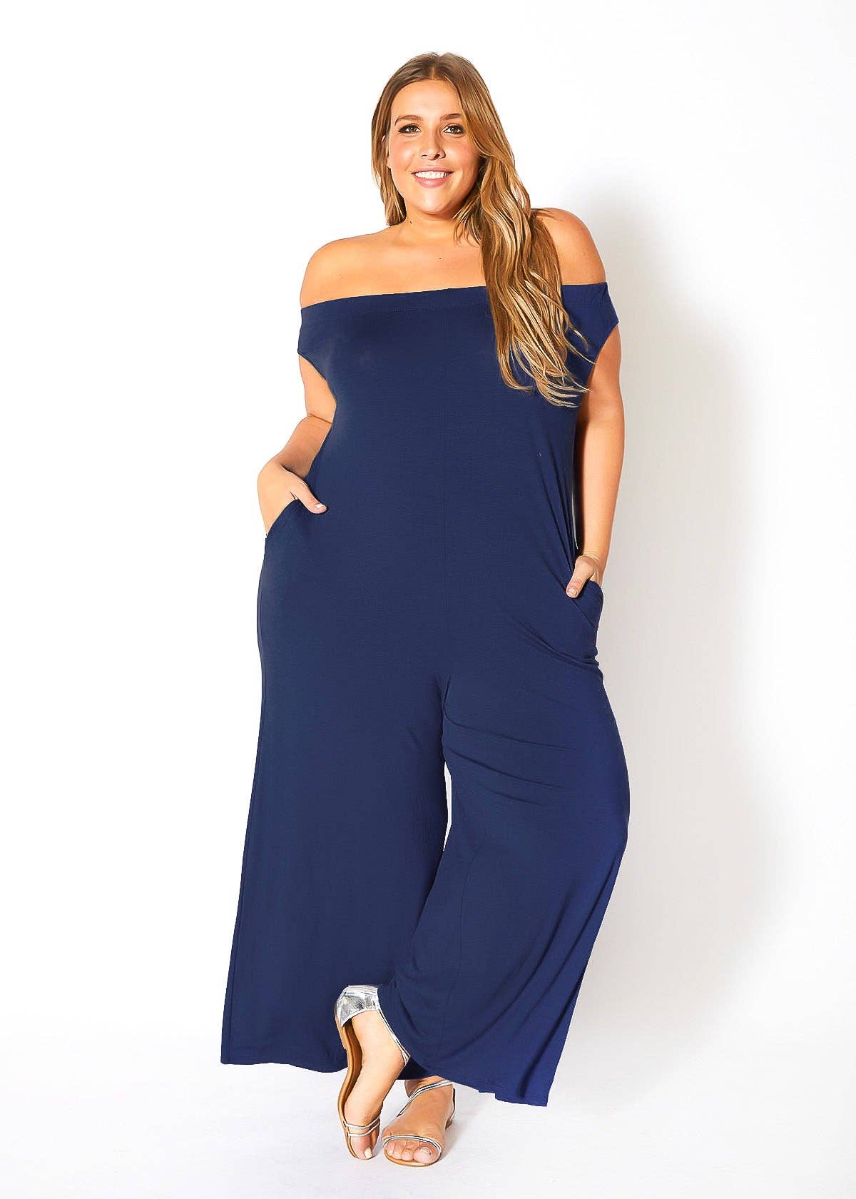 Robin K - Wholesale Jumpsuit - Women's - Bellatrix Plus Size Off Shoulder Wide Leg Jumpsuit18