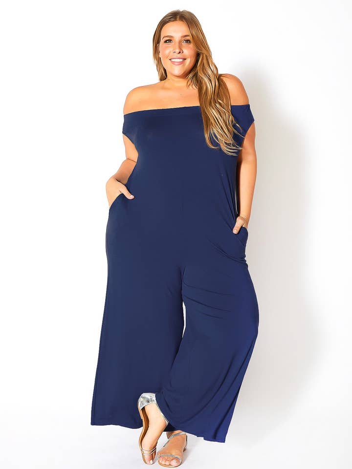 Robin K - Wholesale Jumpsuit - Women's - Bellatrix Plus Size Off Shoulder Wide Leg Jumpsuit18