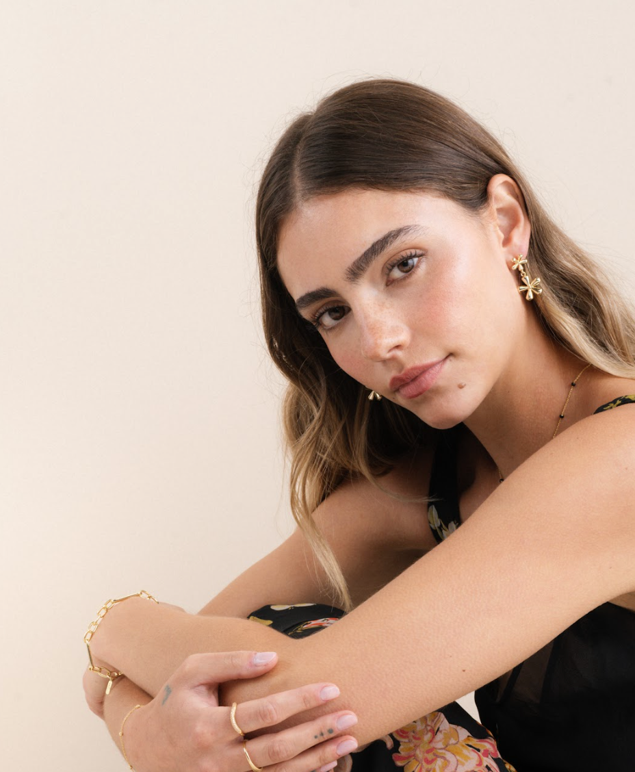 JaxKelly - Wholesale Hangende/ronde oorbellen - Double Daisy - Gouden oorbellen5