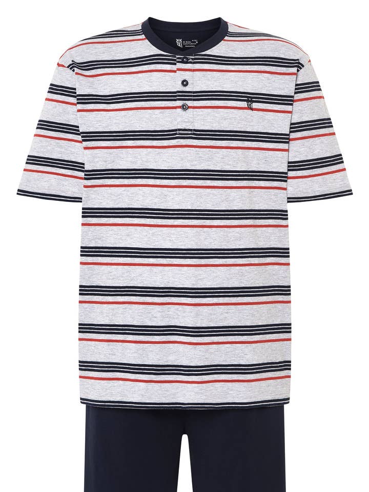 Pyjama Homme Été Court Patte de Boutonnage Coton Rayé - Gris 3041_20 pour la vente par El Búho Nocturno