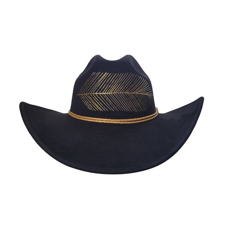 PETRA SAVAGE - Wholesale Cowboy Hat – Women’s - Kylin Black Suede Cowboy Hat with Gold Feather Embroidery6