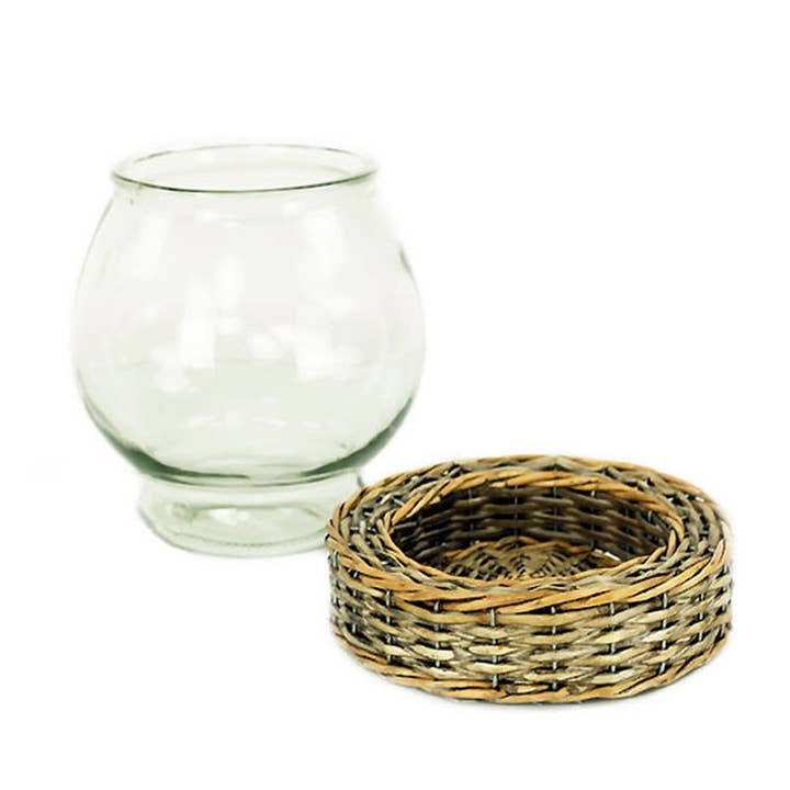 Vagabond Vintage - Wholesale Terrarium - Glass and Wicker Round Terrarium Small