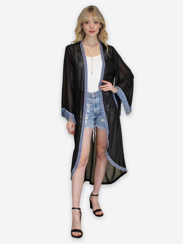 Kimono van zwart denim voor wholesale door Meet Me in Miami