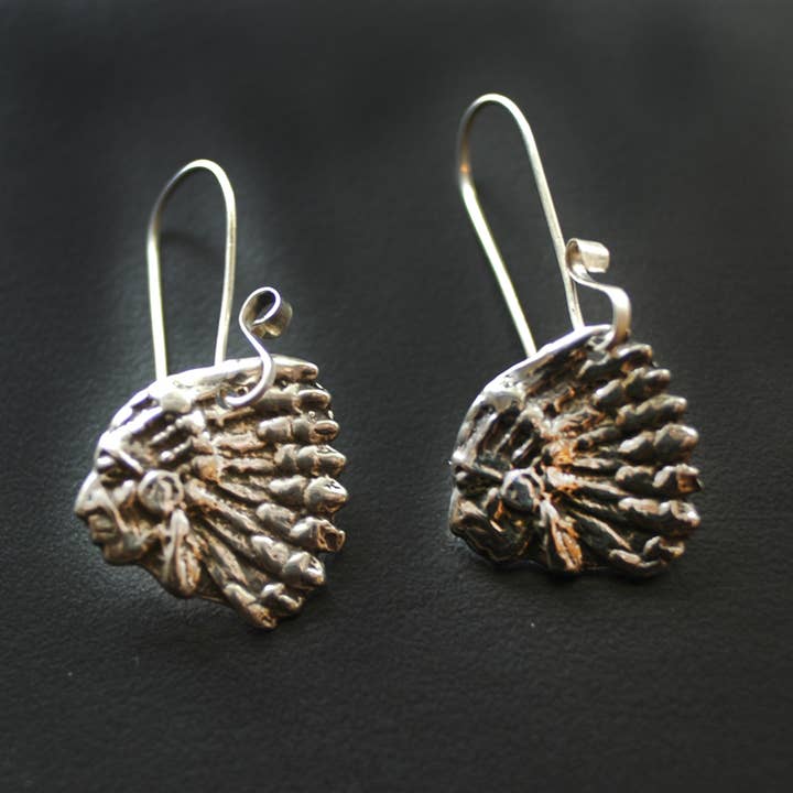 Small Indian Chief Earrings for wholesale by Hi Octane | SilverBotanica