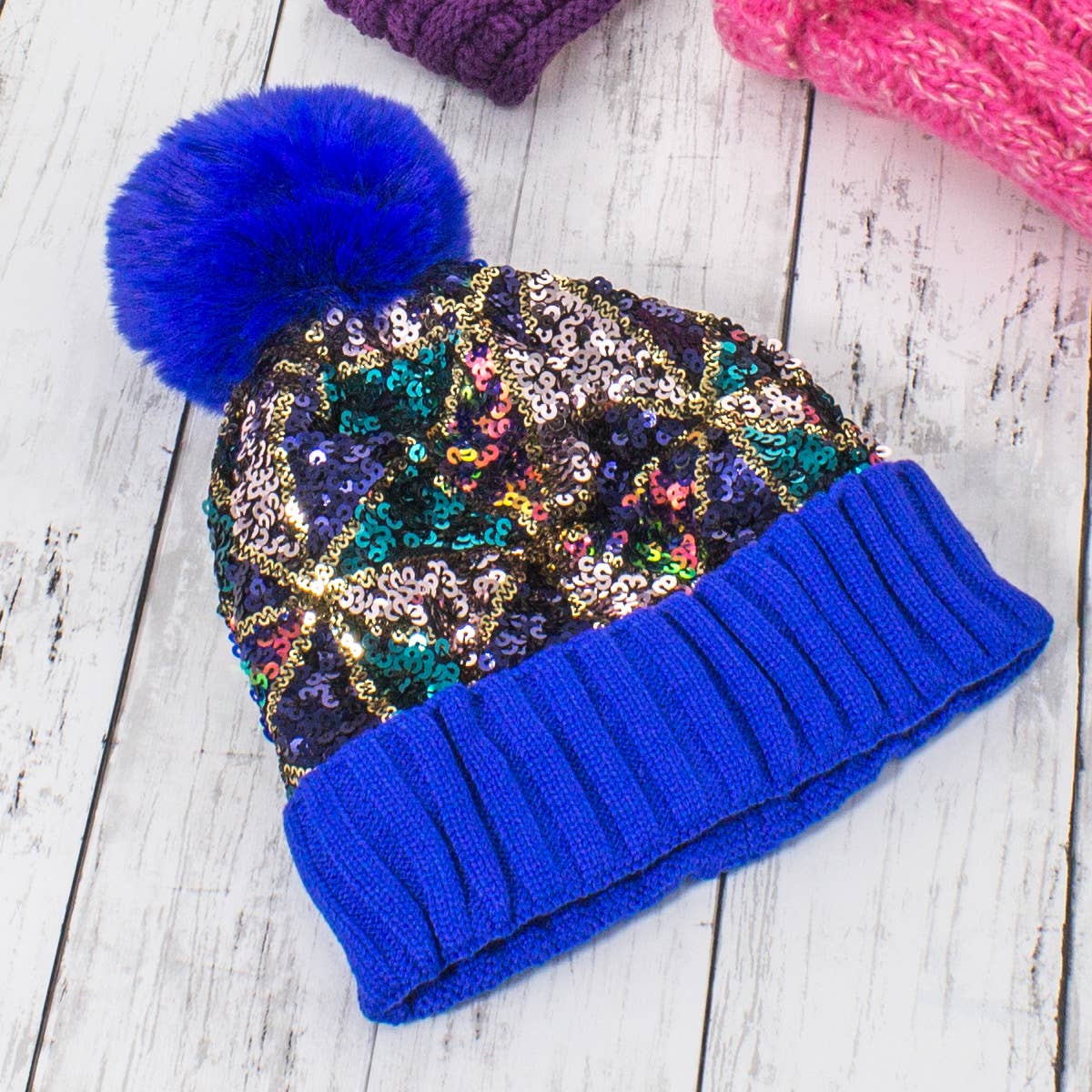 Suzie Q USA - Wholesale Beanie - Women's - Sequin Fashion Fur Pom Beanie2