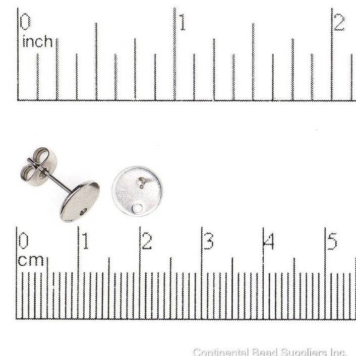 8mm Flat Perforated Disc Post Ear Wire Earring w/ Earnut - Made of 316 Stainless Steel - Sold Individually - EW23SS for wholesale by Continental Beads