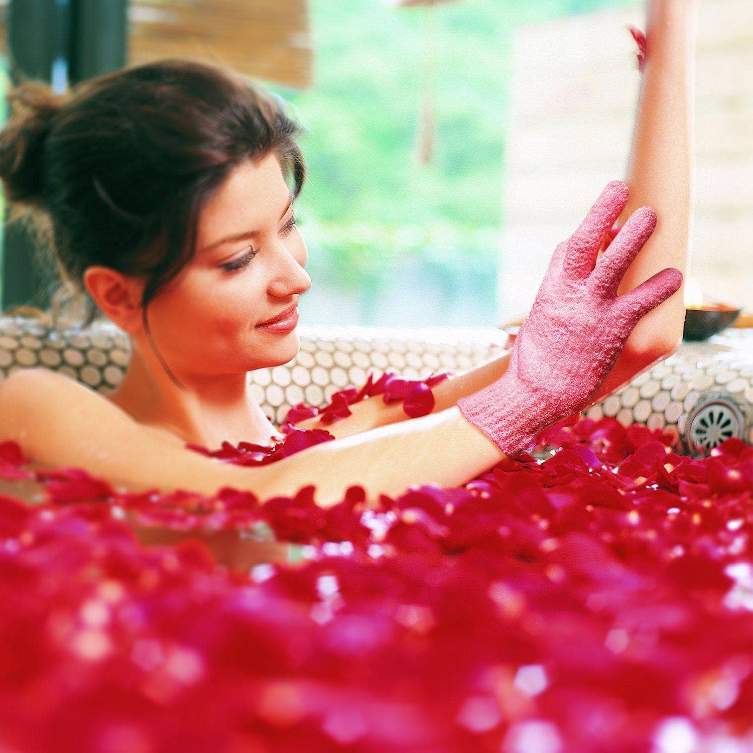 EvridWear - Wholesale Exfoliating Gloves/Mitts - Evridwear Exfoliating Bath Gloves for Shower Spa, Full Finger, Pink Series12