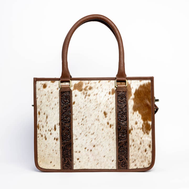 Brown Leather Hair-On-Hide Tote Bag ABHB 18-25214 for wholesale by Leather Impressions Inc