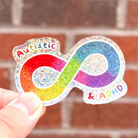 Rainbow Infinity Autistic and ADHD Glitter Die Cut Sticker for wholesale by Cute Stickers Only