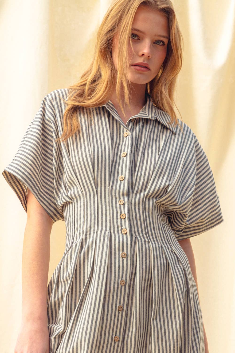 MIOU MUSE - Wholesale Dress - Women's - D4472   STRIPED BUTTONDOWN SHIRT DRESS3