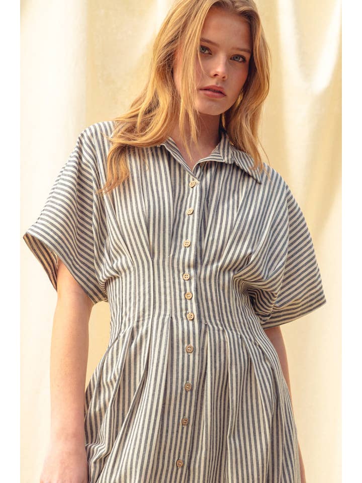 MIOU MUSE - Wholesale Dress - Women's - D4472 STRIPED BUTTONDOWN SHIRT DRESS3