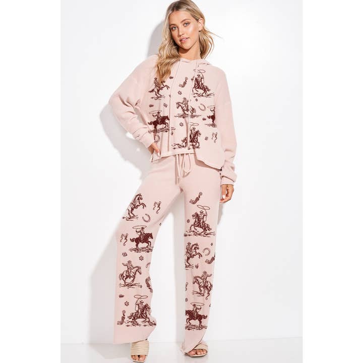 Phil Love - Venta al por mayor Conjunto de ropa cómoda - Mujer - Conjunto de ropa de salón con capucha y estampado de canalé Desert Cowgirl 8